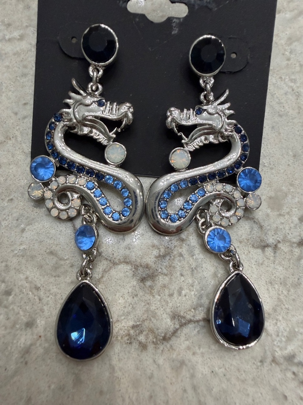 GUESS Brand Silvertone Necklace and Blue Crystal Dragon Earrings Set - Picture 7 of 8
